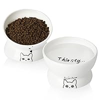 Sweejar Raised Cat Bowls Set, Tilted Food Bowl and Deep Water Bowl, Stress Free Elevated Cat Food Bowls, Protect Cat's Spine, Ceramic Pet Bowl Collection for Cats and Small Dogs, Set of 2 (White)