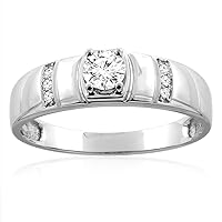 PIERA 14K White Gold Men's Diamond Ring 0.28 cttw 3/16 inch wide, sizes 9-14