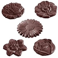 2224 Clear Polycarbonate Chocolate Mold with 15 Assorted Flower Cavities 45mm Diameter x 7mm High