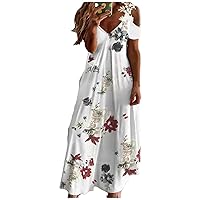 Ladies Summer Dresses, 2024 Wrap Maxi Dress Casual Boho Deep V Neck Spaghetti Strap Beach Long Dresses Sun for Women Casual Dresses Plus Size Maxi Dress Sleeveless Maxi Dress (M, White)