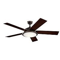 Kichler 56 inch Verdi LED Ceiling Fan in Etched Cased Opal Glass in Olde Bronze with Reversible Dark Walnut and Weathered Medium Oak Blades