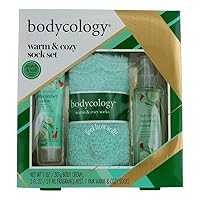 Bodycology 3 Piece Gift Set. Body Cream, Fragrance Mist, 1 Pair Warm & Cozy Socks. - Cucumber Melon, Green, 7.5 (04731)