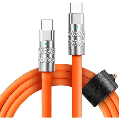 Statik TSumoCharge Fast Charging Cable 100W - Heavy Duty Unbreakable Silicone, Supports Data Transfer Type C to Type C Cable, Cord Wrap Organizer Included, USB C to USBC 6FT/2M, Orange