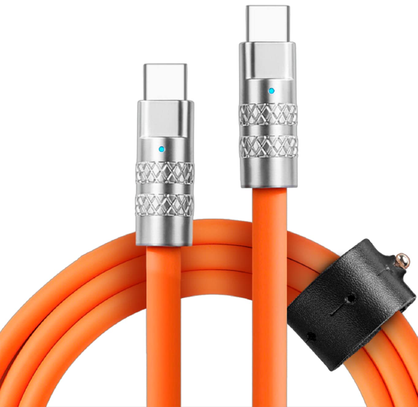 Statik TSumoCharge Fast Charging Cable 100W - Heavy Duty Unbreakable Silicone, Supports Data Transfer Type C to Type C Cable, Cord Wrap Organizer Included, USB C to USBC 6FT/2M, Orange