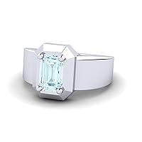 Aquamarine Emerald Cut Octagon 6x4mm Solitaire Ring | Sterling Silver 925 With Rhodium Plated | Single Stone Solitaire Design Ring
