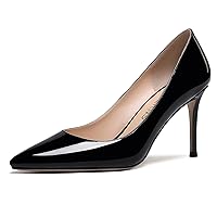 WAYDERNS Women's Patent Leather Slip On Pointed Toe Solid Stiletto High Heel Pumps Shoes 3.5 Inch
