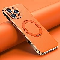 Leather Phone Case for iPhone 14 12 13 15 Pro Max 15Pro 14Pro Lens Protection Magnetic Holder Cover,Orange,for iPhone 15 Plus