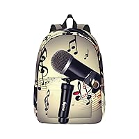 Microphone With Music Note Print Canvas Laptop Backpack Outdoor Casual Travel Bag Daypack Book Bag For Men Women