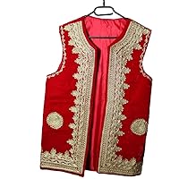 Afghan Traditional men's maroon velvet vest coat with heavy embroidery with cap for pashtun culture Waist coat