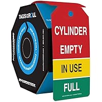 100 Perforated Cylinder Tags by-The-Roll, Cylinder Empty - in Use - Full, US Made OSHA Compliant Tags, Waterproof PF-Cardstock, Resists Tears, 6.25