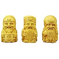 Feng Shui Ornaments Fu Lu Shou Statue Figurine, Boxwood, Three Celestial Stars Deity of Prosperity Sculpture and Longevity Figurine Set of 3,Set