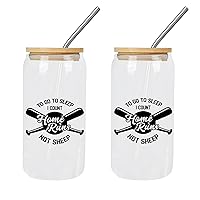 2 Pack Coffee Glass Cup with Lid And Straw to Go To Sleep I Count Home Runs Not Sheep Glass Cup Drinking Glasses Happy Mother's Day Cups Great For for Soda s Iced Coffee