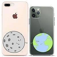 Matching Couple Cases Compatible for iPhone 15 14 13 12 11 Pro Max Mini Xs 6s 8 Plus 7 Xr 10 SE 5 Flexible Cute Moon Earth Cartoon World Planet Design Space Slim fit Unique Clear Cover Print