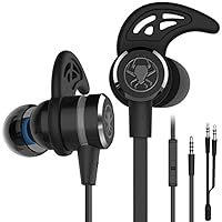 Wired gaming headset noise reduction stereo bass gaming earplugs, with microphone, KEKU 3.5mm HiFi earplugs, with extension cable and PC adapter, suitable for laptops and mobile phones (black)