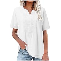 Women's Floral Embroidered Mexican Peasant Blouse Summer Notch V Neck Short Sleeve Bohemian Tops Loose Fit T-Shirt