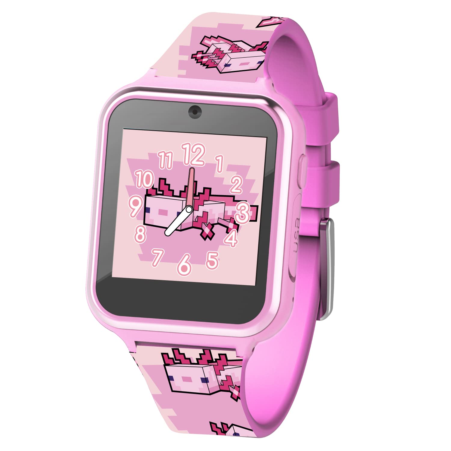 Accutime Minecraft Kids Pink Educational Learning Touchscreen Smart Watch Toy for Girls, Boys, Toddlers - Selfie Cam, Learning Games, Alarm, Calculator, Pedometer & More (Model: MIN4160AZ)