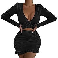 Dresses for Women 2024 Elegant Plus Size, Women's Autumn and Winter Solid Color V Neck Low Chest Lacing Long S