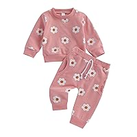 Toddler Baby Girl Floral Outfits For Fall Winter 2Pcs Long Sleeve Crewneck Flower Sweatshirt And Sweatpants Set