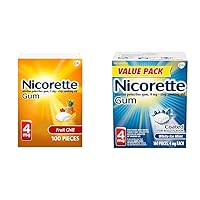 Nicorette 4 mg Nicotine Gum to Help Quit Smoking - Fruit Chill Flavored Stop Smoking Aid, 100 Count & 4mg Nicotine Gum to Quit Smoking - White Ice Mint Flavored Stop Smoking Aid, 160 Count