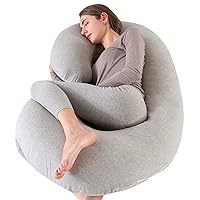yoyomax Pregnancy Pillows, C Shaped Full Body Maternity Pillow Memory Foam Pregnancy Pillow with Removable Jersey Cover, 52 Inch Pregnancy Pillows for Sleeping-Grey