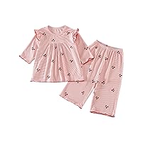 Baby Clothes Girl Summer 2PCS Set Cartoon Fruit Pattern Apparel Child Long Sleeve Fly Sleeve Tops and Trousers (Pink, 5-6 Years)