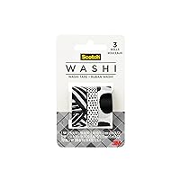 Scotch Washi Tape, Black and White Pattern Design, 3 Rolls, Assorted Sizes, Great for Bullet Journaling, Scrapbooking and DIY Décor (C1017-3-P39)