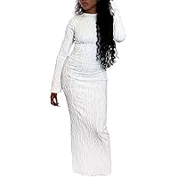 Women Sexy Bodycon Maxi Dress Long Sleeve Round Neck Stripes Elegant Party Long Dresses