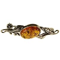 BALTIC AMBER AND STERLING SILVER 925 DESIGNER COGNAC BROOCH PIN JEWELLERY JEWELRY