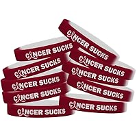 Cancer Sucks Silicone Wristbands for Head & Neck Cancer, Throat Cancer Awareness - Burgundy & White (10 Pack)