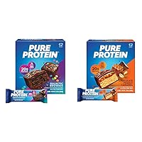 Pure Protein 12 Count Galactic Brownie & Chocolate Peanut Caramel Protein Bars Bundle | 20g Protein, 190-200 Calories, Gluten Free