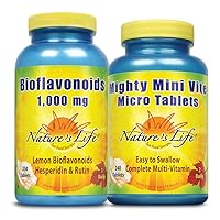 Nature's Life Lemon Bioflavonoids 1000mg & Mighty Mini Vite Bundle | Immune & Overall Health Support | 250ct, 240ct