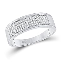 The Diamond Deal 10kt White Gold Mens Round Diamond Wedding Pave Band Ring 1/4 Cttw