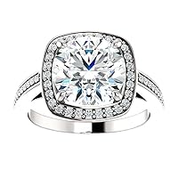 Siyaa Gems 3.50 CT Round Diamond Moissanite Engagement Rings Wedding Ring Eternity Band Solitaire Halo Hidden Prong Silver Jewelry Anniversary Promise Ring Gift