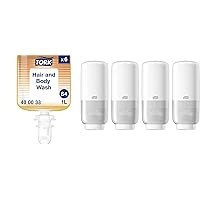 Tork Hair and Body Wash S4, Clean Scent, 6 x 1L + Intuition Sensor Skincare Dispensers White (Pack of 4)