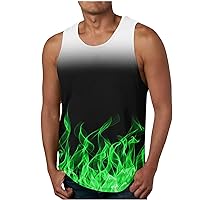 Sleeveless Tops for Men Summer Beach Workout Tank Top 3D Flame Print Vest Sports Gym T Shirts Round Neck Tank Top