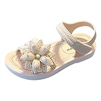Toddler Little Girls Glitter Flower Open-Toe Flat Dress Sandals Summer Soft Bottom Comfortable Casual Shoes