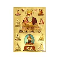 Yogic Mantra Waheguru Ji 10 Gurus Of The Sikh Photo | Unframed 5x7 Inch | 180 GSM Gold Foil Paper | Embossed Printing | Golden Temple Wall Decor Poster | Diwali Art Gift | Home Mandir & Office Temple