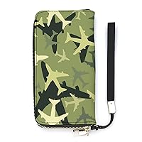 Green Camouflage Airplanes Cute Wallet Long Wristlet Purse Credit Card Holder Cell Phone Purse Elegant Clutch Handbag for Women