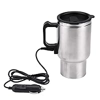 12V 450ml Electric Heating Travel Mug In‑car Stainless Steel Travel Cup with Lid and Handle Smart Electric Insulated Plug Kettles Car Coffee Mug Heater