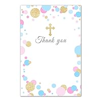 30 Blank Thank You Cards Notes Confetti Baptism Pink Blue + 30 White Envelopes