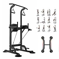 Power Tower Dip Station Pull Up Bar Exercise Tower Adjustable Pull Up Station Pull Up Tower Bar for Home Gym Multi-Function Strength Training Fitness Equipment