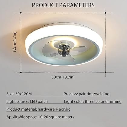 20'' Modern Indoor Flush Mount Ceiling Celling fan with Lights and Remote, Remote & APP Control Porch Ceiling Light for Bedroom/ Living Room/ Small Space