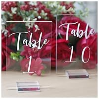 UNIQOOO Acrylic Wedding Table Numbers 1-10 with Stands | 4x6 inch Printed Calligraphy, Clear Table Number Signs and Holders | Perfect for Wedding Reception, Centerpiece Decoration, Event, Party