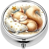 Mini Portable Pill Case Box for Purse Vitamin Medicine Metal Small Cute Travel Pill Organizer Container Holder Pocket Pharmacy Watercolor Cute Baby Squirrel Sleeping Baby Nursery Children's Room