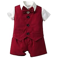 Panegy Gentleman Outfits for Baby Toddler Boys 3 Pieces Short Sleeve Summer Shorts Set with Bow Tie