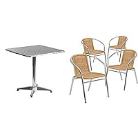 Flash Furniture 27.5'' Square Aluminum Indoor-Outdoor Table Set with 4 Beige Rattan Chairs
