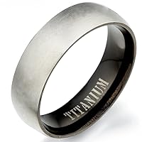 Gemini Groom or Bride Two Tone Black Matt and Polish Titanium Wedding Ring width 7mm Valentine's Day Gift