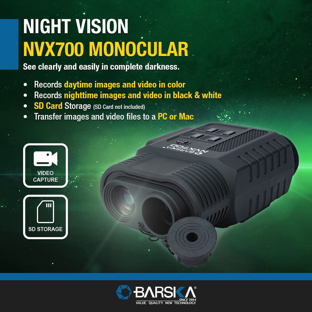 BARSKA BQ13506 Night Vision NVX700 Infrared Illuminator Digital Monocular, Black, One Size
