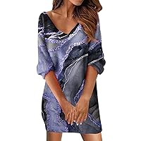 Dresses for Women 2024 Short Sleeve Color Block Holiday Dresses Fashion Graphic Trendy Relaxing Loungewear Partywear