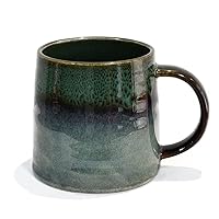 Wewlink Large Ceramic Coffee Mug, Pottery Mug,Tea Cup for Office and Home,Handmade Pottery Coffee Mugs,16.5 Oz,Dishwasher and Microwave Safe,kiln altered glaze craft (Dark Green)